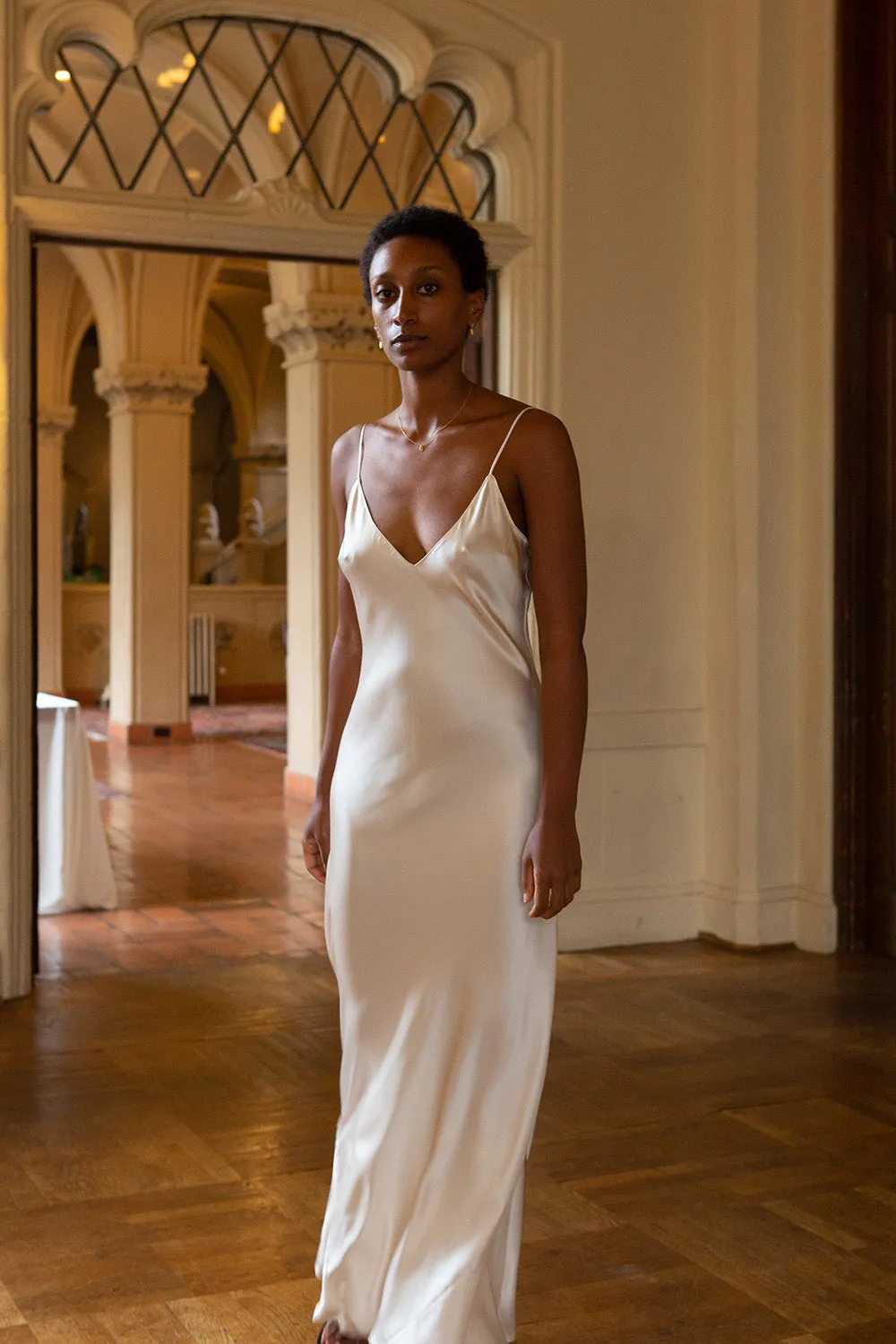 Tallulah Silk Charmeuse Gown in Alabaster