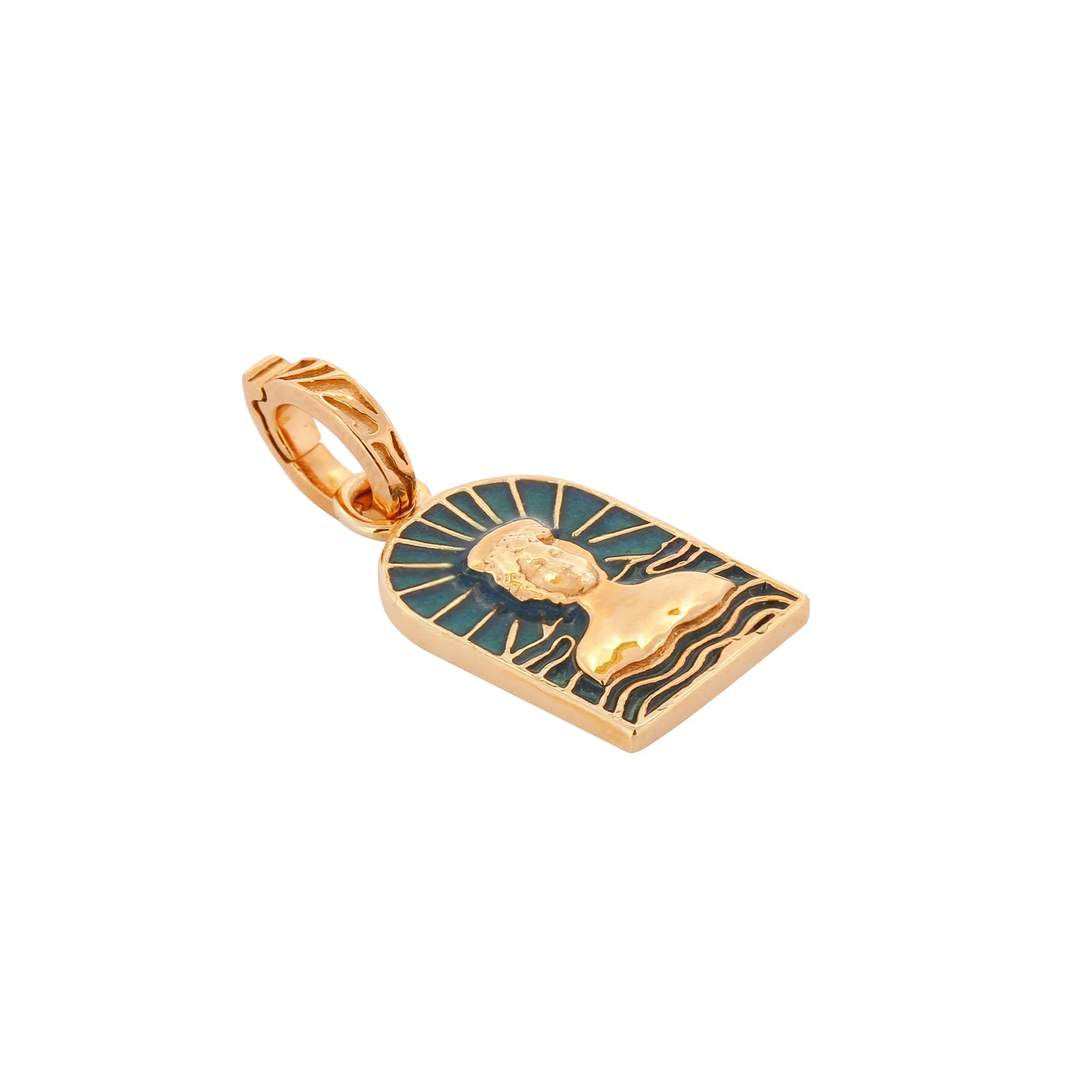 Tanit Teal Enamel Charm, Gold Vermeil